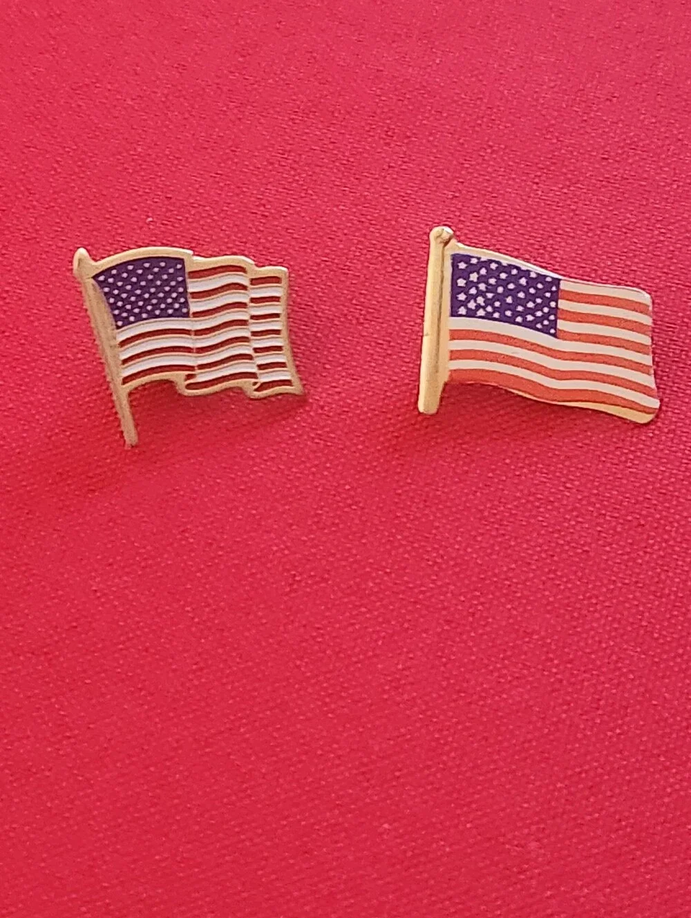 2 Patriotic American Flag Enamel Pins - Red, White & Blue